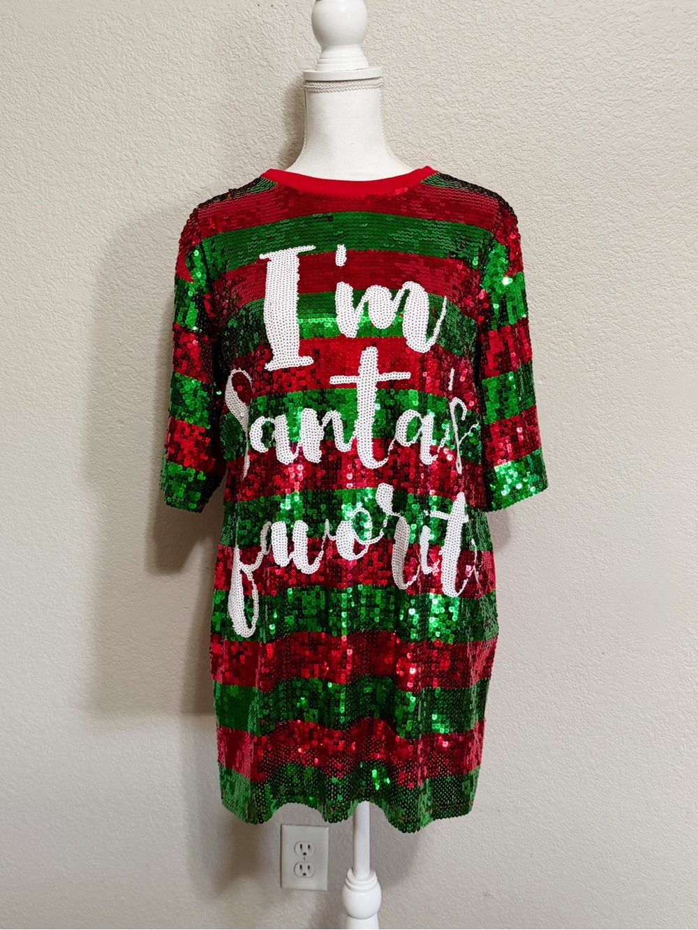 **Never Worn**Why Dress- Festive Red & Green Sequin Dress- "I'm Santa's Favorite